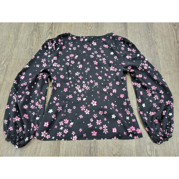 Cupcakes & Cashmere NWT Sapphire Printed Crepon Blouse Sweetheart Neck XS - Picture 4 of 5